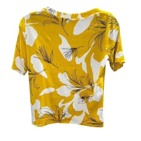 Chico's Pima Everyday Floral Print Tee Yellow Short Sleeved Top Casual SZ 3 XL - Picture 3 of 6